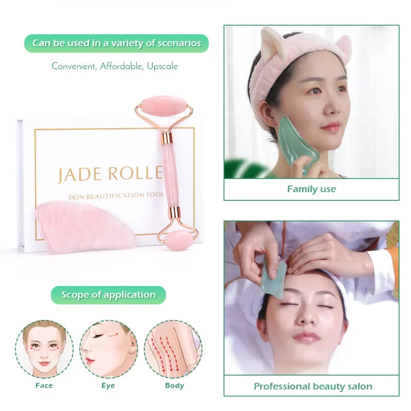 Rose quartz gua sha and roller, morning light