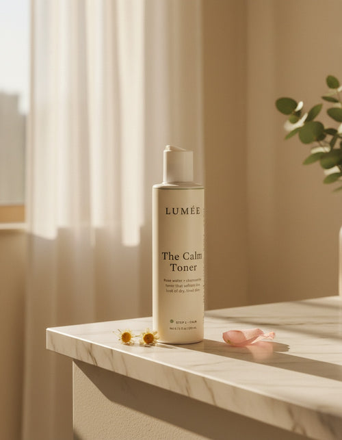 The Calm Toner — Step 1 Calm, on a marble ledge in soft morning light