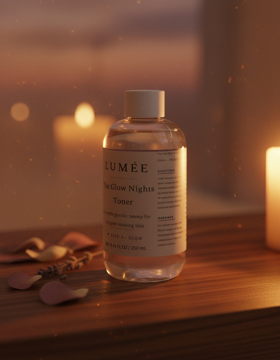The Glow Nights Toner — Step 3 Glow, in warm evening light