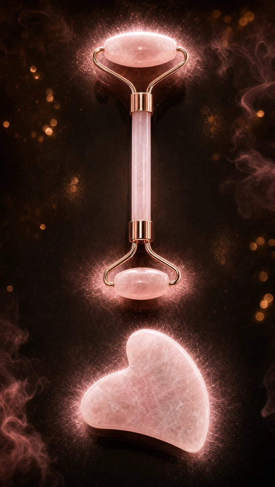 Rose quartz gua sha and roller, second angle